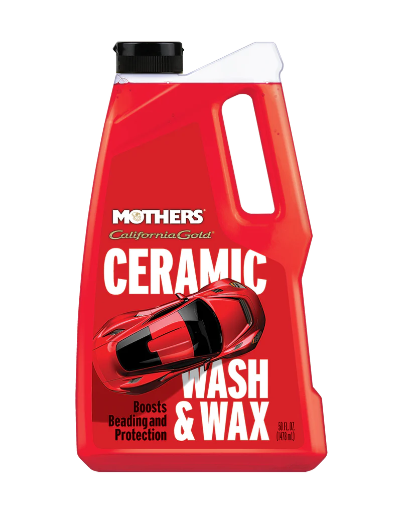 Shampoo Cerámico Mothers California Gold Ceramic Wash & Wax 50 oz con tecnología SiO₂ para lavar y proteger la pintura.